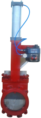 Pneumatic operated knife gate valve manufactured by Concorde Valves & Automations India