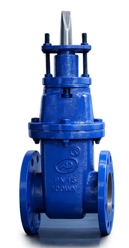 Diagram showing how a sluice valve works with a rising spindle and wedge gate